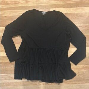 Black V-Neck Tiered Women's Top